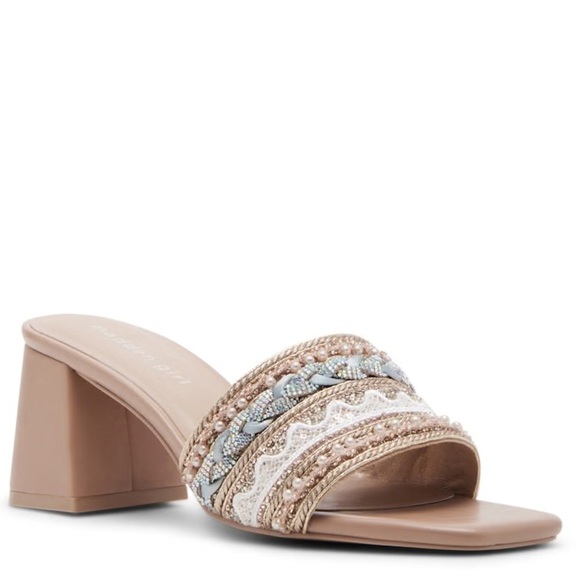 New Steve Madden Madden Girl Norra Heeled Slide Sandal Nude Metallic Pearl 7.5 - Picture 8 of 8